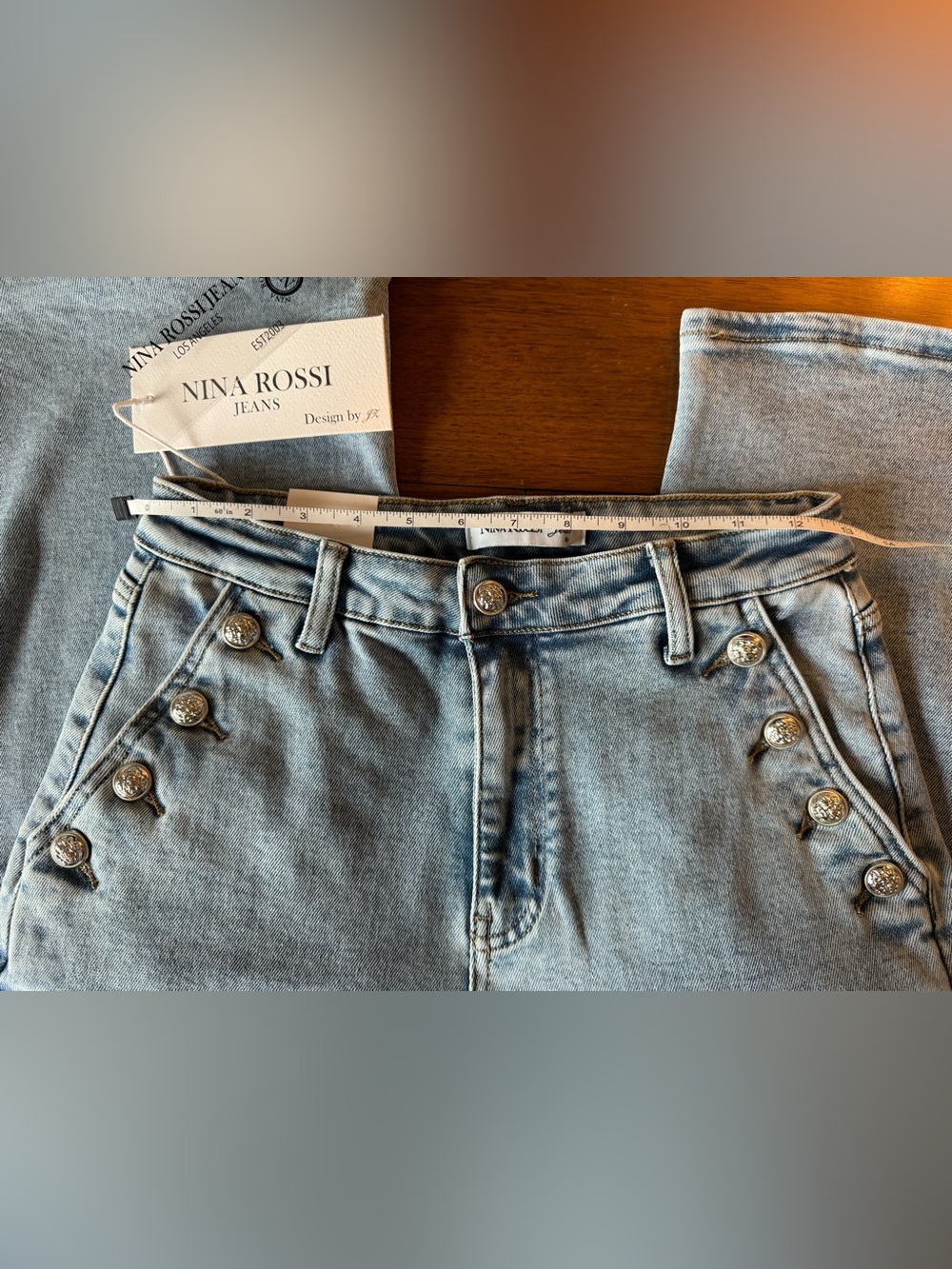 High-Rise Light Blue Wide-Leg Jeans with Side Button Detail - Picture 6 of 16